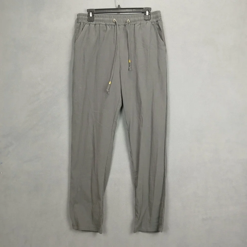 Cellabie Lounge Pants Womens M Gray Cotton Straight Leg‎ High Waist Drawstring